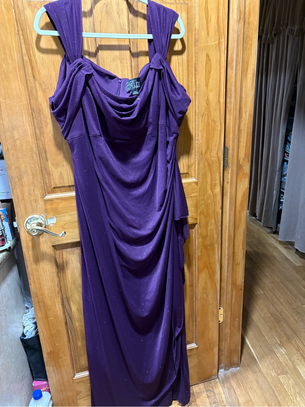 Alex Evenings Sparkle Purple Draped Maxi Evening Dress